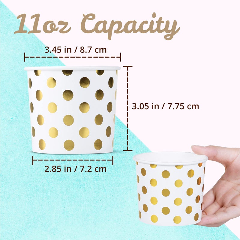 MATICAN Paper Ice Cream Cups - 50-Count 11-Oz Disposable Dessert Bowls for Hot or Cold Food, 11-Ounce Party Supplies Treat Cups for Sundae, Frozen Yogurt, Soup, Gold Foil Polka Dots - Image 4